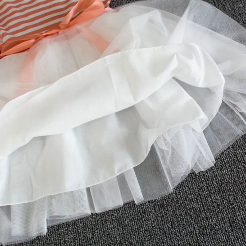 Для маленьких девочек Новинка 2017 года оранжевый Полосатое платье-пачка Лепесток