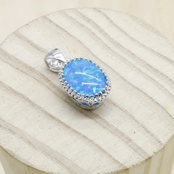 Blue Opal No Chain Blue White Opal Green Pink Zirocnia 925 Silver Necklace Pendant For Women 4 colors Gift Jewelry - Окраска металла: Blue Opal No Chain