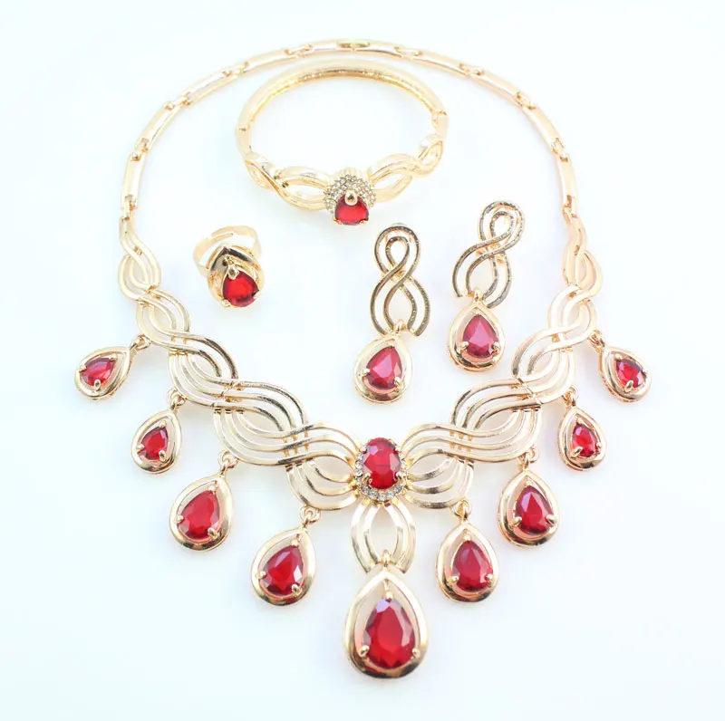 Свадебный комплект ювелирных изделий из африканских бусин с красным цирконием и