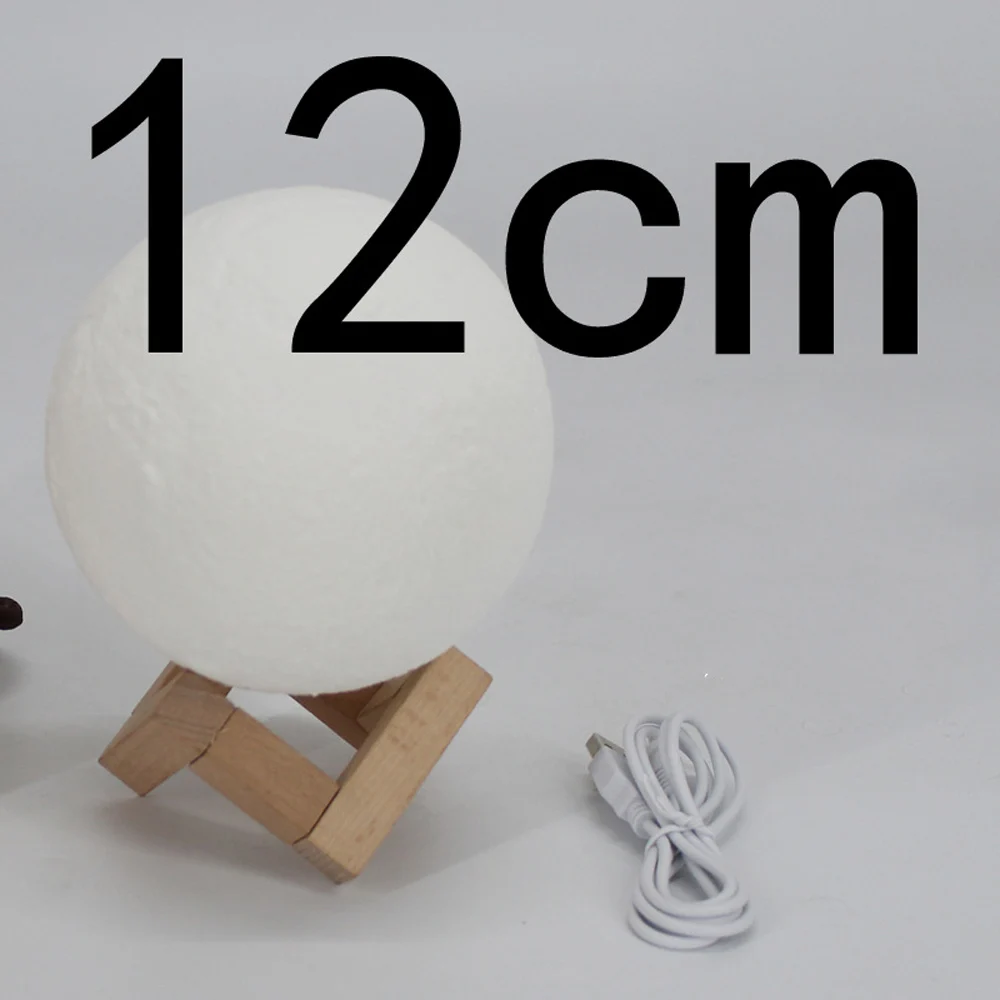 12cm Удобная перезаряжаемая лампа с 3D принтом в виде Луны, 2 цвета, сенсорный выключатель для спальни, книжный шкаф, Ночной светильник, домашний декор, креативный подарок - Испускаемый цвет: 12cm