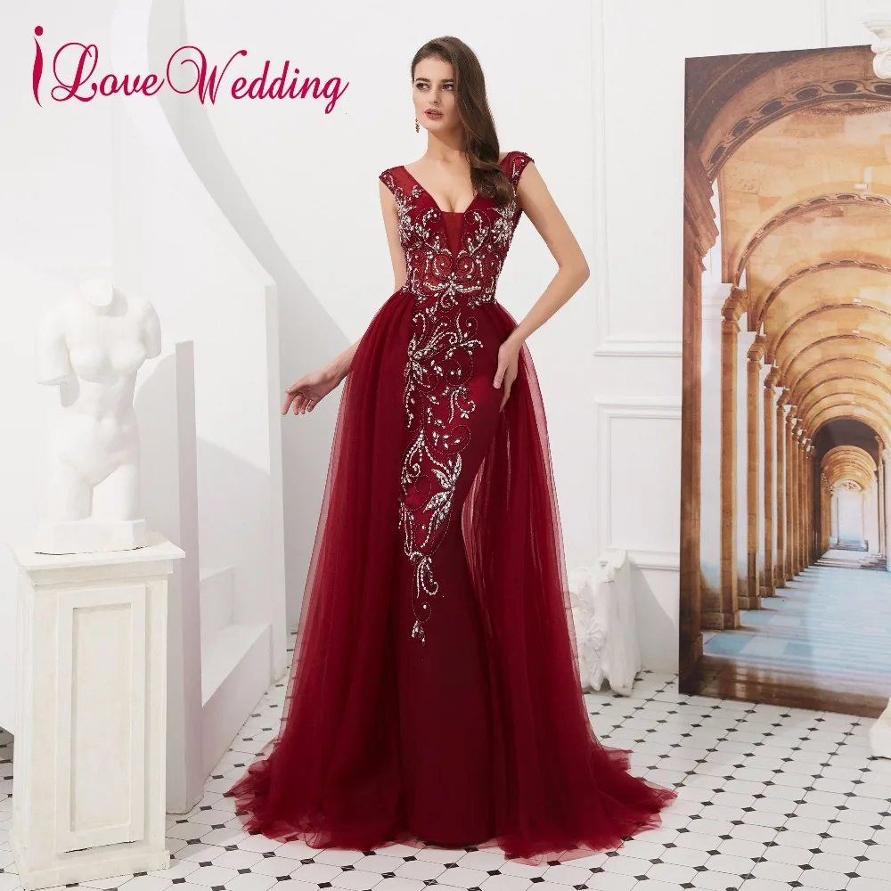 ILoveWedding Robe De Soiree Сексуальное Тонкое торжественное платье с v-образным вырезом и бисером роскошное серое вечернее платье с открытой спиной