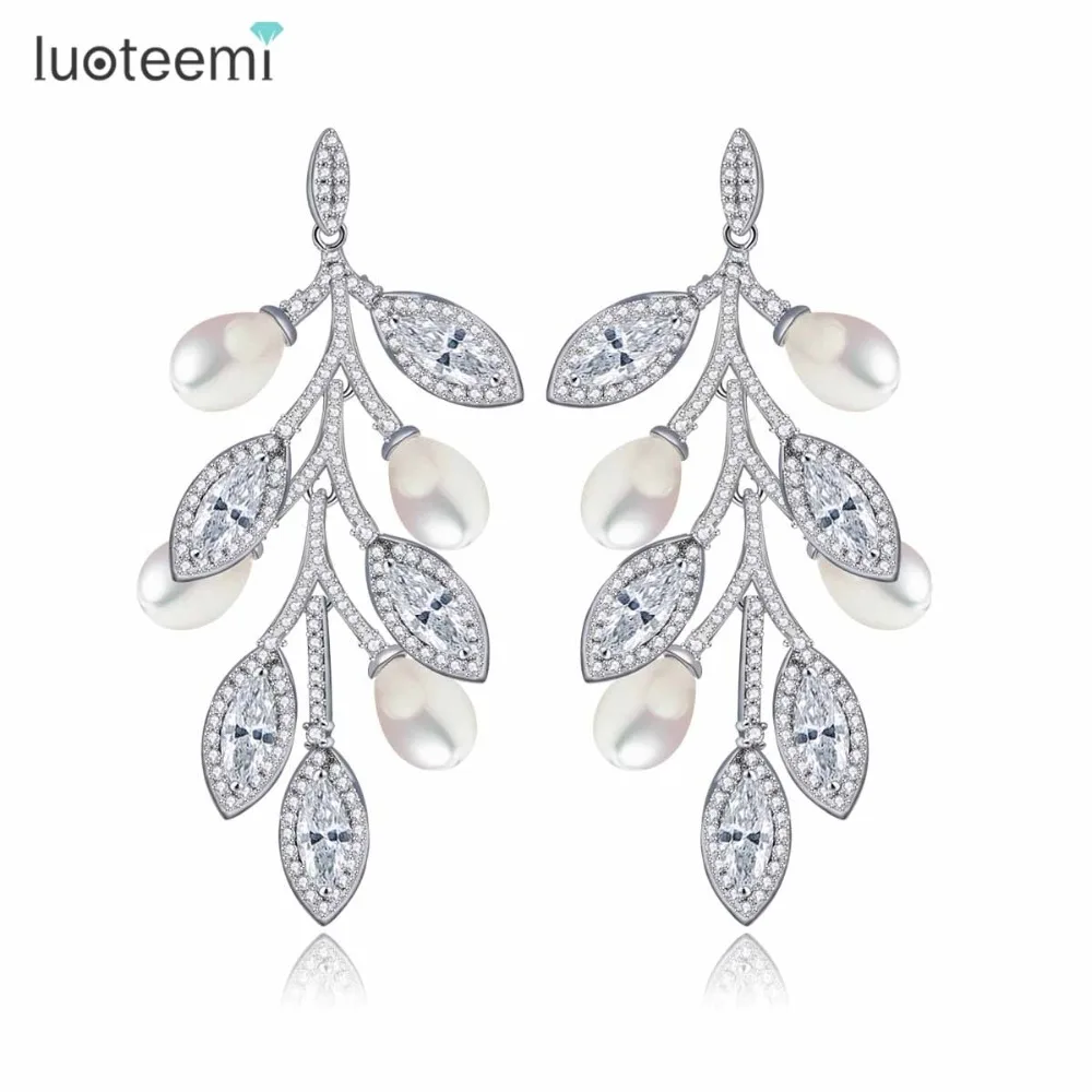 LUOTEEMI модные роскошные эффектные Подвесные серьги Leaft для женщин с имитацией