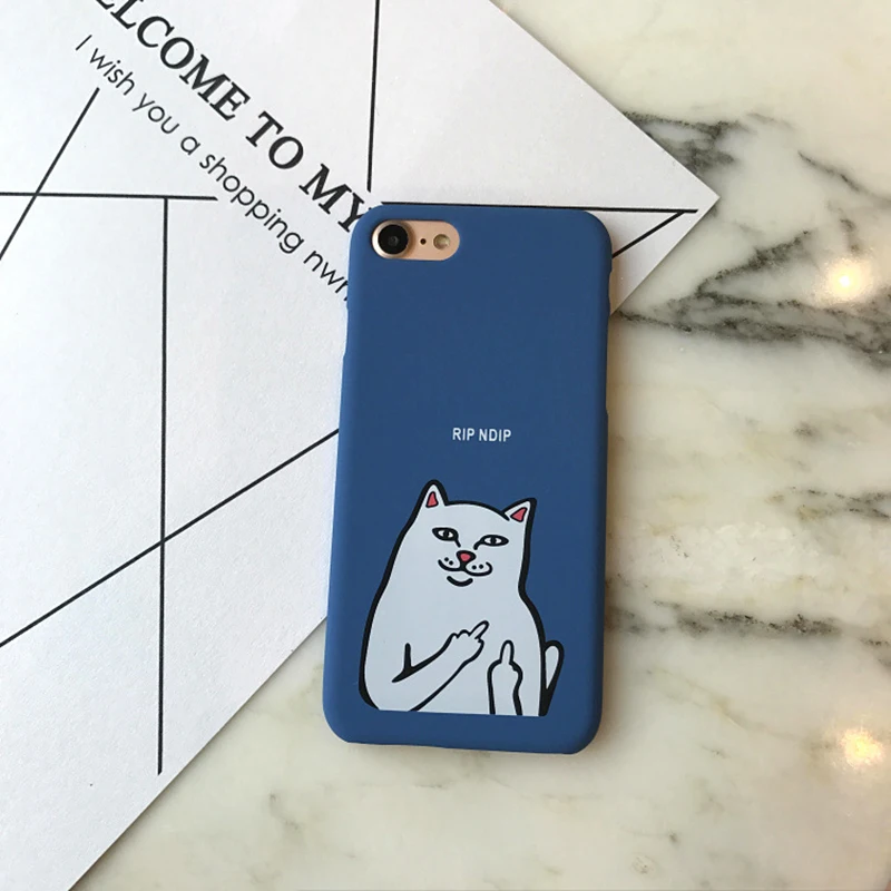 2017 Weird палец Белый Кот ПК пластик жесткий футляр для iPhone 6 6S плюс 7 Plus 5S черный белый
