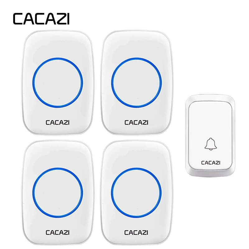 

CACAZI Waterproof Wireless Doorbell LED Light Battery Button Home Cordless 300M Remote Calling Bell US EU Plug 58 Chime 4 Volume