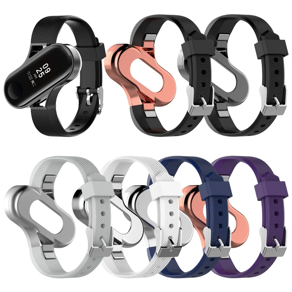 

For Xiaomi Mi Band 4 3 Strap Watchband for MI Band4 Band3 Smart Wristband Tracker with Stainless Steel Shell Holder Strap Belt