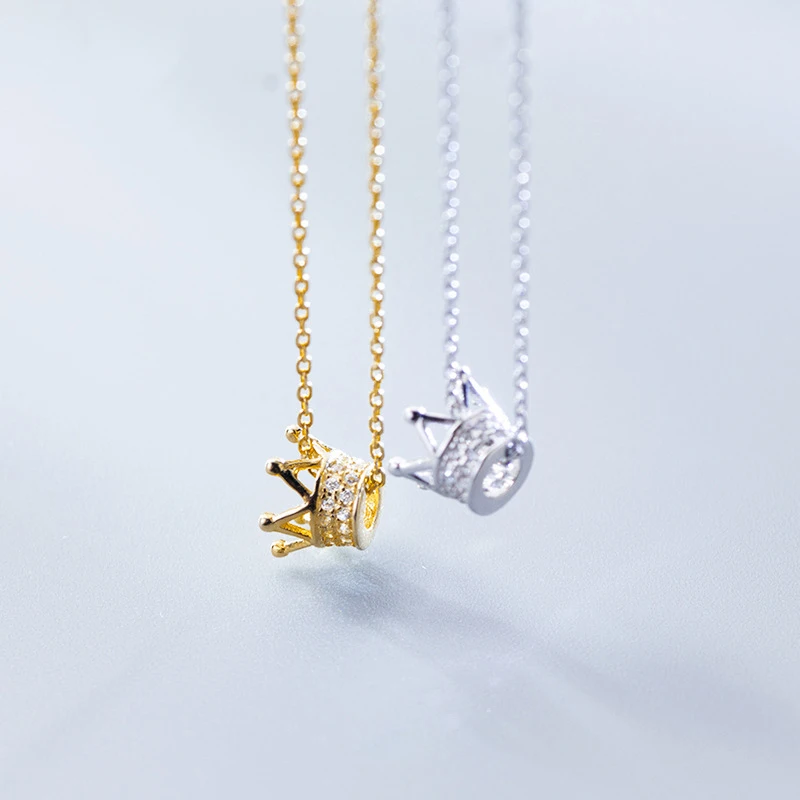 925 Sterling Silver Fashion Ins Queen Clavicle Chain Crown Pendant Necklace For Women Girl Female Korean Version Crystal Jewelry | Украшения