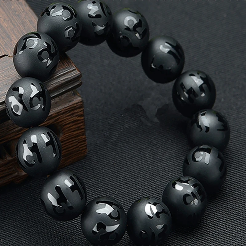 Натуральные камни черный оникс шесть слов браслет с мантрой скраб один круг бусины браслеты для мужчин и женщин ювелирные изделия браслет