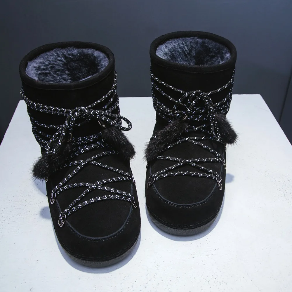 Hiver Bottines Femme/фирменный дизайн коричневый цвет на шнуровке Шерсть женские зимние