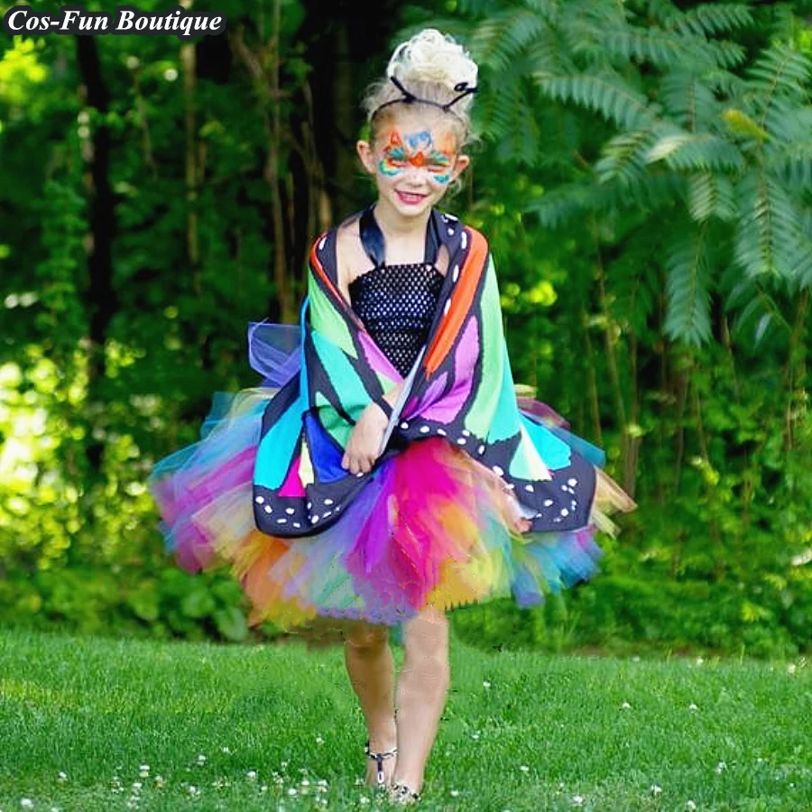 Bright Candy Rainbow Butterfly Girl Tutu Dress Little Kids Girls Halloween Costume Outfit Baby Birthday Party Up | Детская одежда и