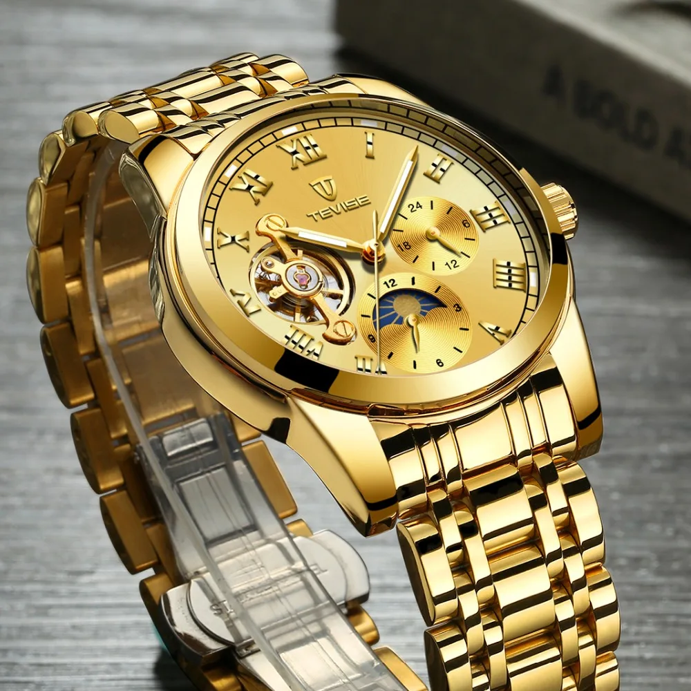 Tevise роскошные механические часы для мужчин Tourbillon автоматические мужские