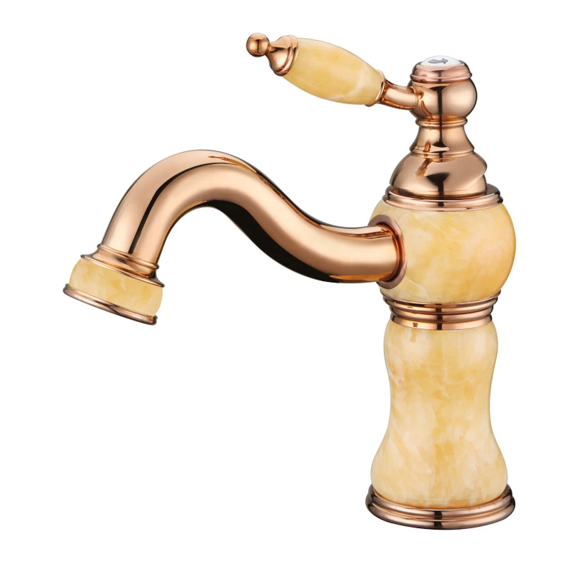 

European classical imitation marble gilt single retro copper faucet faucet high-grade natural jade