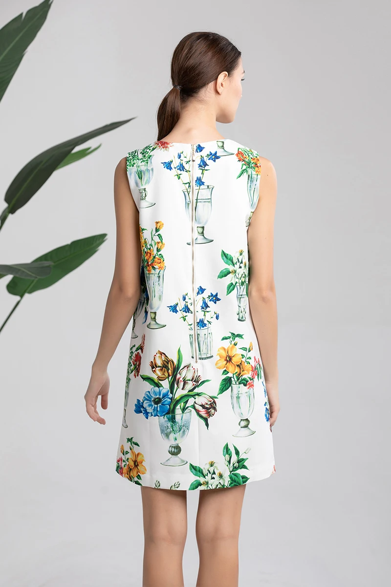 

MIUXIMAO High Quality 2019 Summer&spring Luxurious Dress Diamonds flower print Eleghant Casual Dress Women vestido