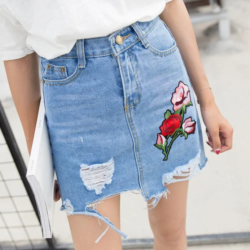 2018 Новый Повседневное Для женщин летние джинсовые вышитые цветы отверстие