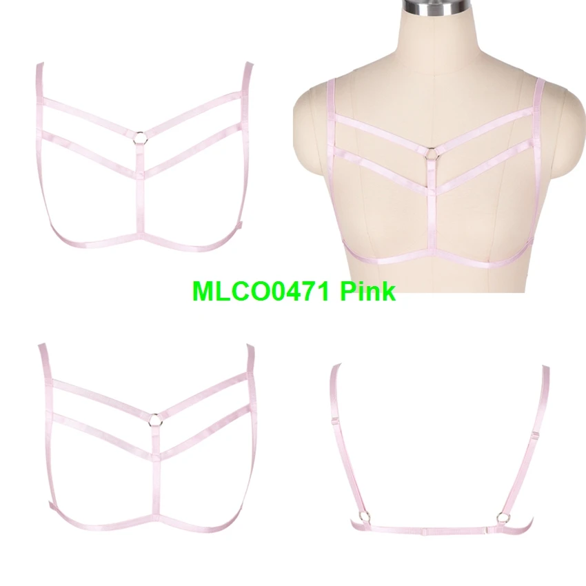 PinkMLCO0471 Подвязки эластичные, жгуты, топ для йоги пастельный, готический панк нагрудный ремень сексуальное нижнее бельё для девочек выдалбливают плюс Размеры женский аксессуар одежда в стиле рейв - Цвет: PinkMLCO0471