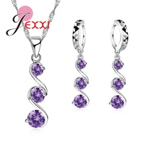 original design 925 sterling silver purple pink white zircon pendant necklace hoop earrings set wedding engagement jewelry sets