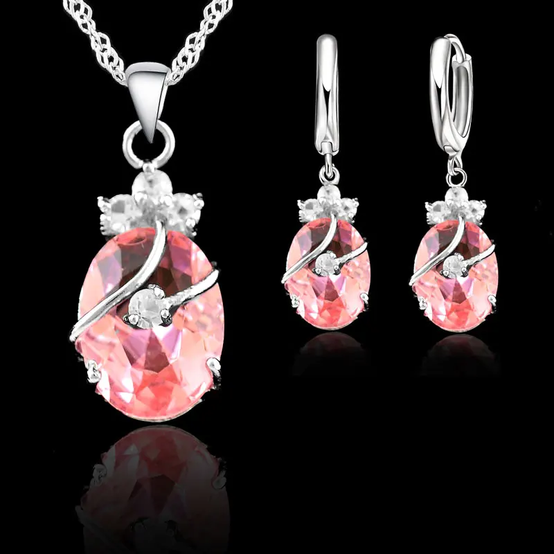 

925 Sterling Silver Austrian Crystal Water Drop Pendant Necklace Charming New Women Jewelry Sets Real Stick Earrings Sets