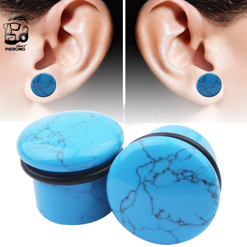 Natural Blue Stone Ear Plugs Tunnels Hot Fashion Gauges Piercing Tunnel Expander Kit Women Men Stretcher Body | Украшения и