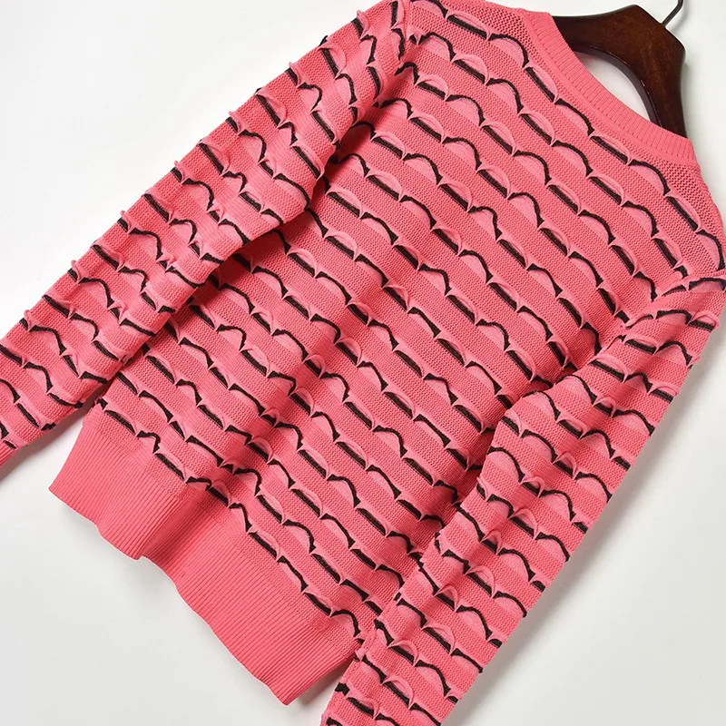 2019 New Spring Cardigan Women Colors Wave Pattern Fold Knit Ladies Single Breasted Sweater Female Coat |