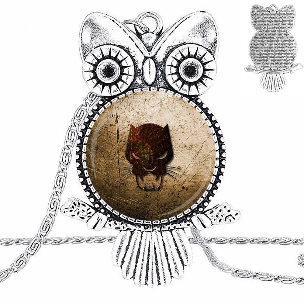 EJ глянцевый черный логотип Пантеры стеклянный кабошон чокер Кулон Сова ожерелье