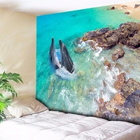 psychedelic sea tapestry dolphin decorative wall hanging tapestries boho wall carpet living room blanket table cloth yoga mat