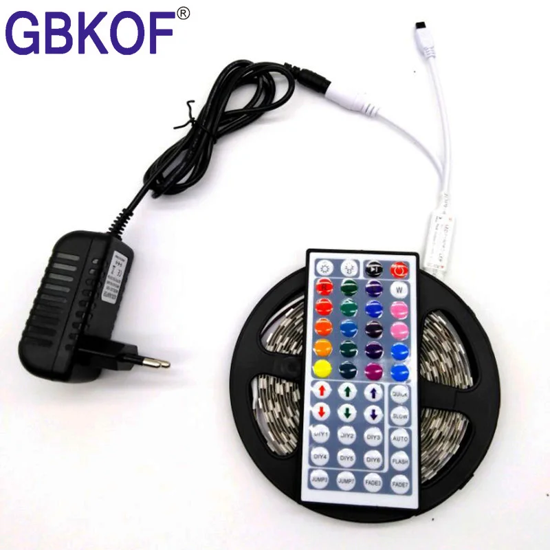 10 м RGB Светодиодная лента 5 М 5050 SMD светодиодный светильник гибкая лента Водонепроницаемый ИК пульт дистанционного управления DC 12 В адаптер питания полный комплект