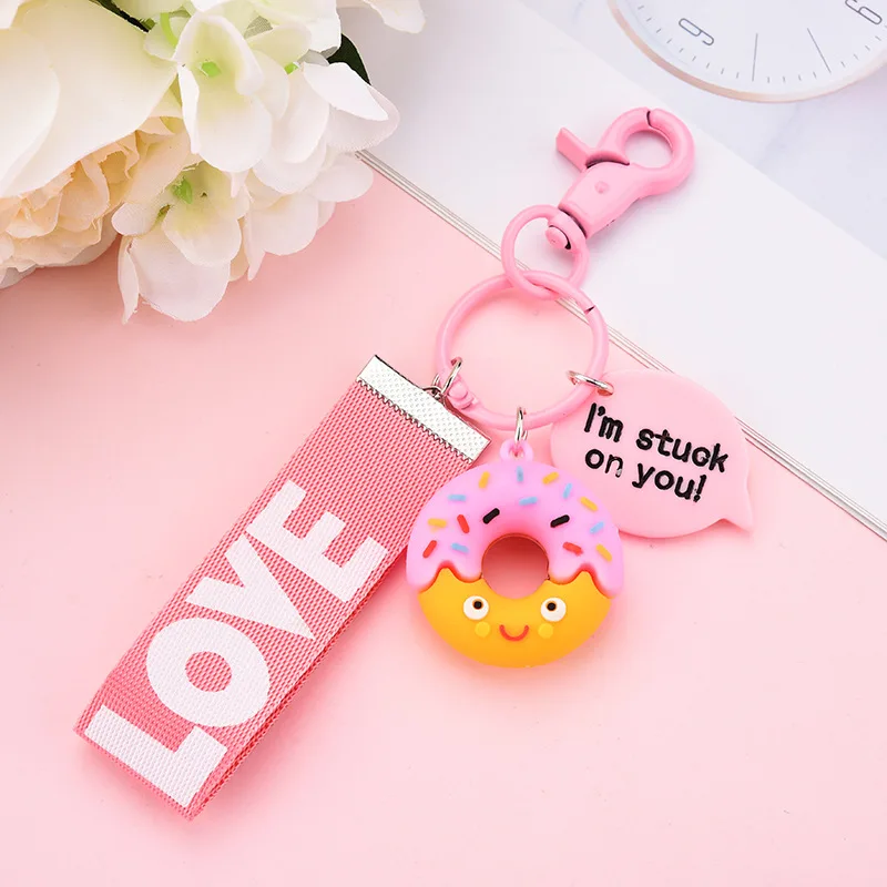 1PS Resin Mini Cute Key Chain Kawaii Bag Chain Straps Donut Cake Keychain For Girl Gifts Love Pendant Bag Charm Key Ring