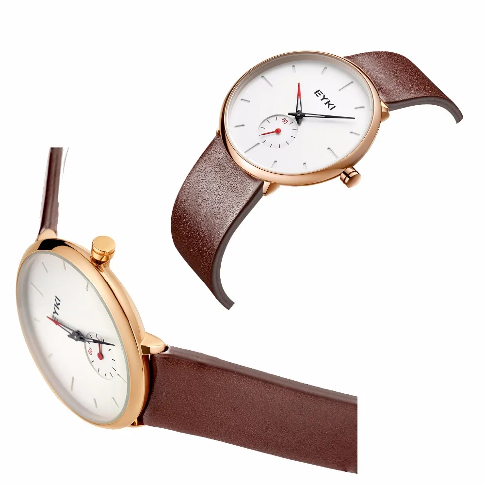 EYKI брендовые простые мужские кварцевые часы из натуральной кожи женские