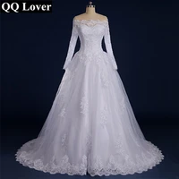 qq lover 2021 vestido de noiva beaded appliqued long sleeve lace wedding dress boat neck wedding dress