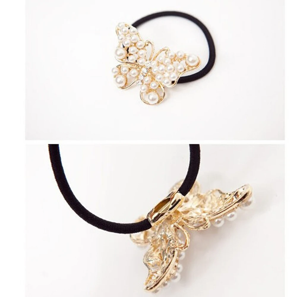 Женские резинки для волос с искусственным жемчугом и бабочкой кристаллами