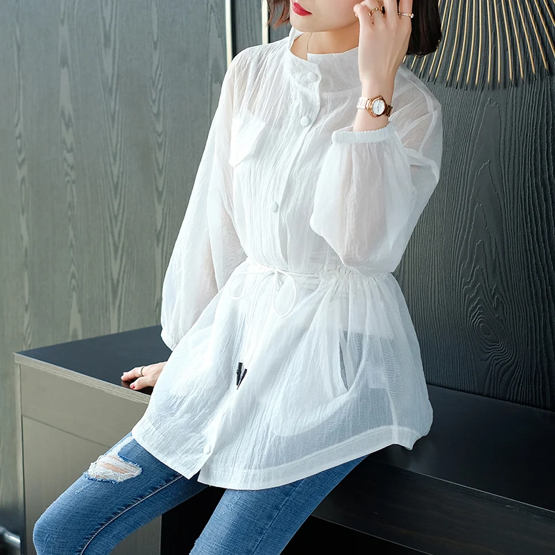 Летняя женская тонкая однотонная верхняя одежда элегантная Повседневная