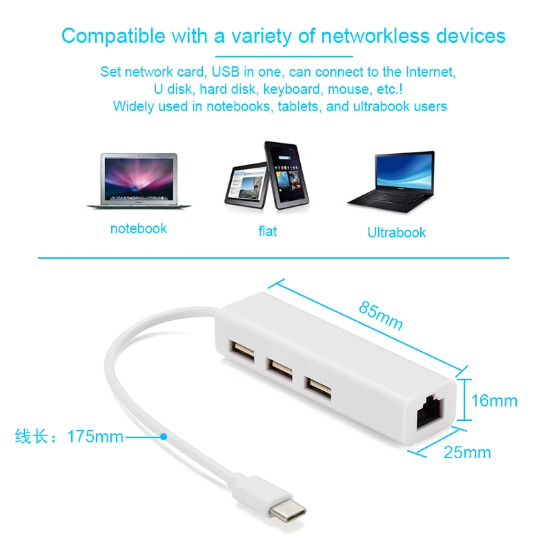 Внешняя Проводная сетевая карта адаптер Basix USB C Ethernet RJ45 Lan для MacBook Windows 7/8/10 10/100