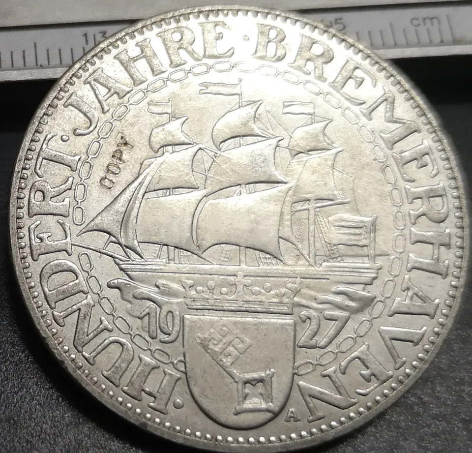 1927 Германия 1871 1948 5 рейхсмарк бремерхэнд Посеребренная копия редкая