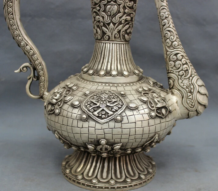 USPS в США S1501 14 дюймов тибетское серебро буддизм Dragon Head Будда Шакьямуни Wine Pot|usp| |