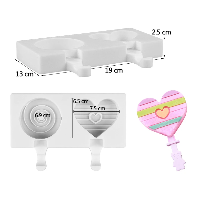 2 Holes Round Heart 8 форм форма для мороженого силиконовая форма льда крема с 12 шт. палочки для Фруктового мороженого плесень лоток для вечерние - Цвет: 2 Holes Round Heart