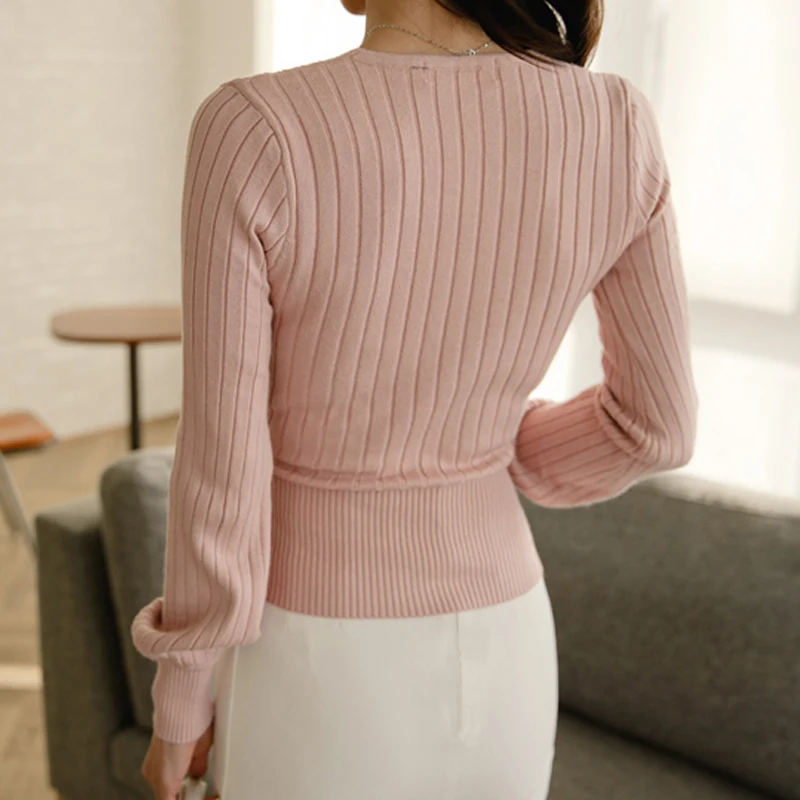 H Han Queen 2019 Spring Summer Knitted Stretch Bow Bandage Sweater Top Women Elegant Sexy Elastic Criss-cross Bottoming | Женская одежда