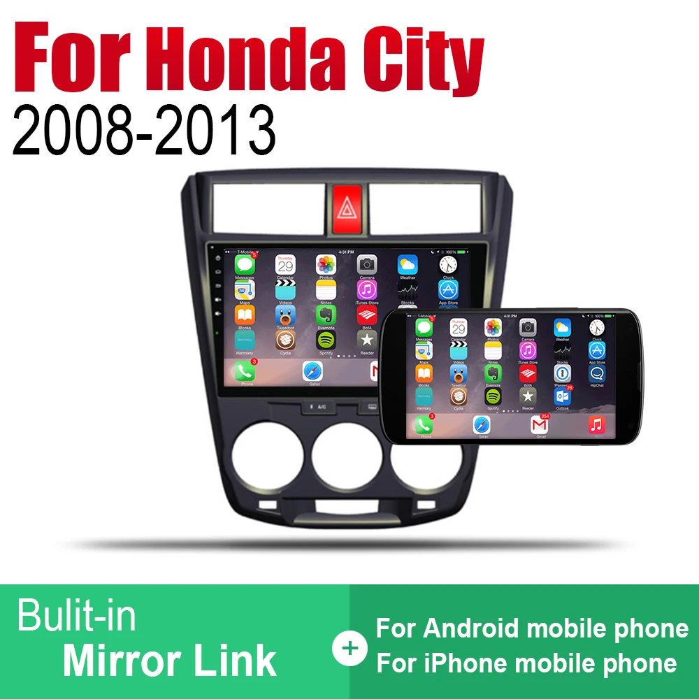 Автомагнитола на Android 2 Din для Honda City 2008-2013 автомобильный мультимедийный плеер