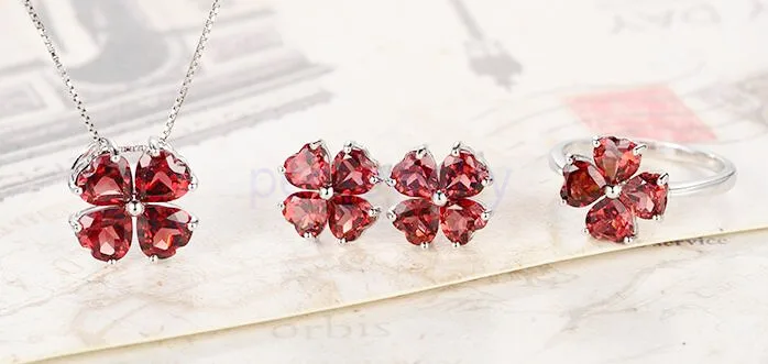 Набор украшений с натуральным гранатом цвет Φ Серебряный набор 1 шт. кольцо