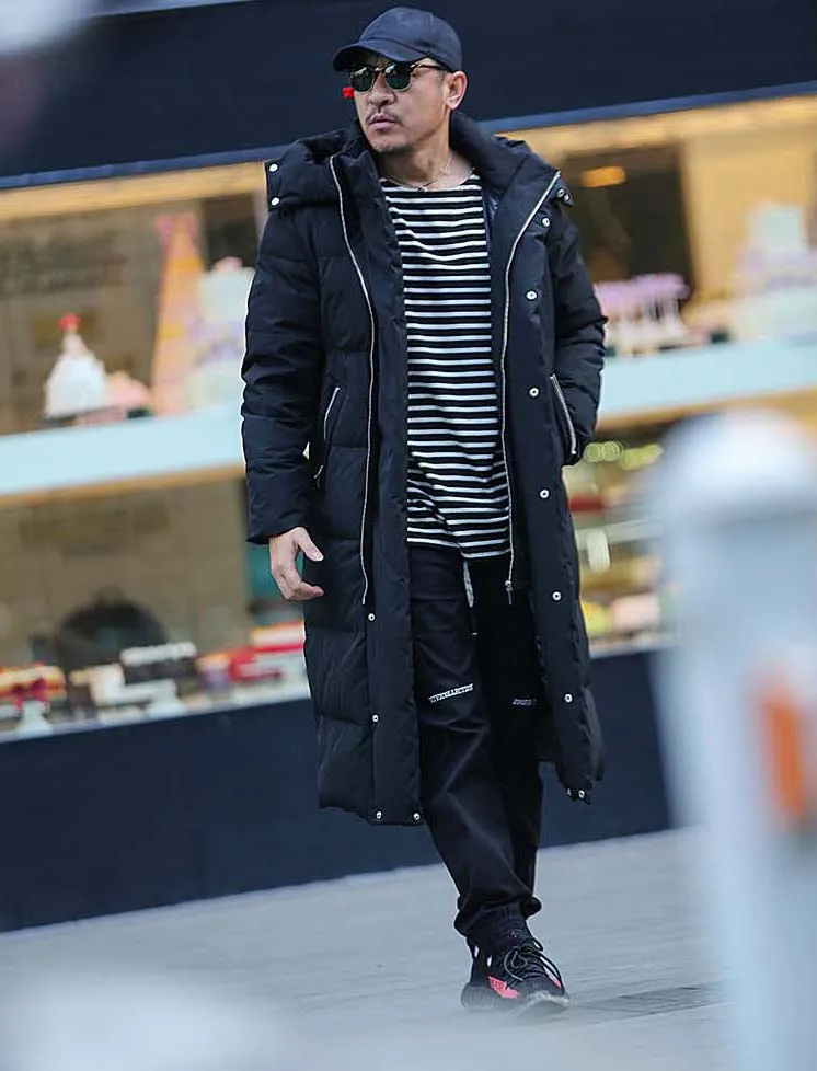 new arrival man's duck down coat maxi long parka jacket winter clothes for male with a hood hat black plus oversize xxxxxxl - Цвет: Черный