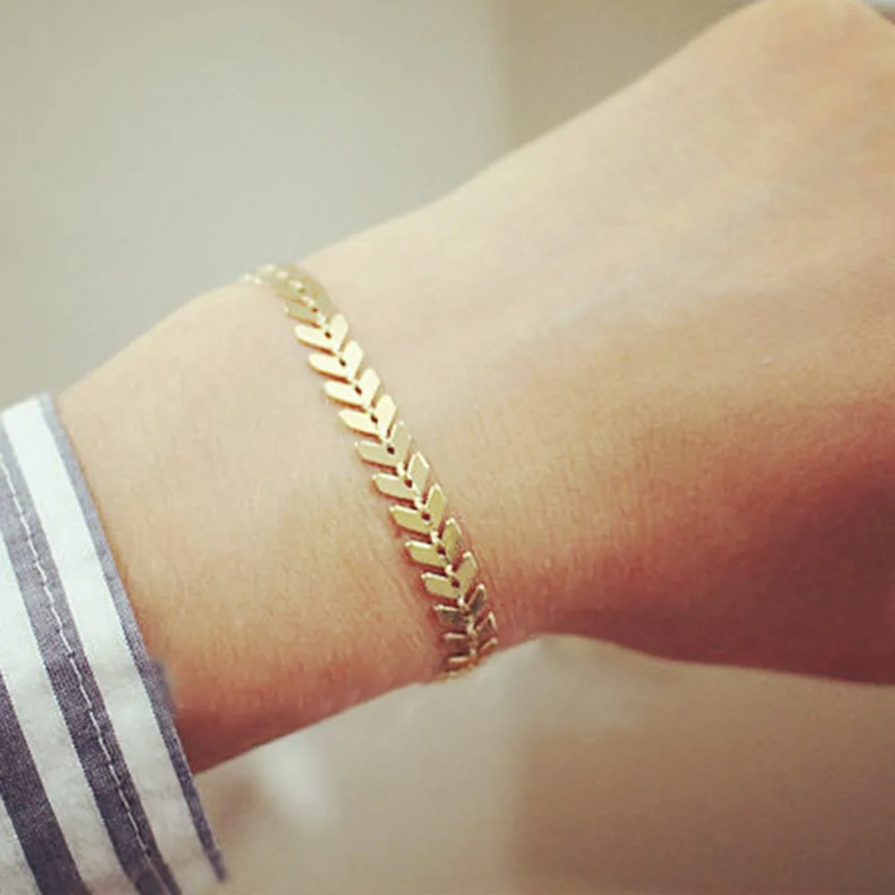Gold Silver Metal Arrow Bracelets &amp Bangles for Women Punk Leaves Chain Sequin Bracelet Fishbone Airplane Flat jewelry | Украшения и