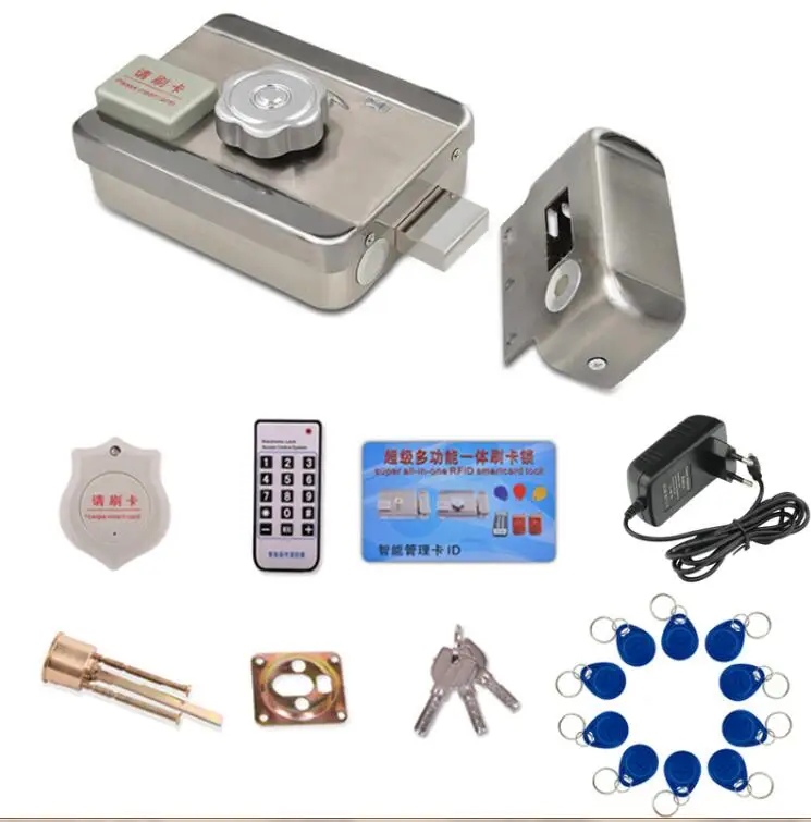 with adapter LPSECURITY домофон RFID система контроля доступа ворота дверной замок комплект+ замок электрических ворот 10 идентификационных тегов чипы+ адаптер питания(опционально - Цвет: with adapter