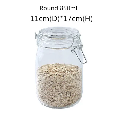 Round 850ml Кухонный стеклянный контейнер для пищевых продуктов, Герметичная Бутылка для еды/овощей/меда/вина/змей/лимон/Чили/консервированные огурцы емкость для хранения пищи - Цвет: Round 850ml