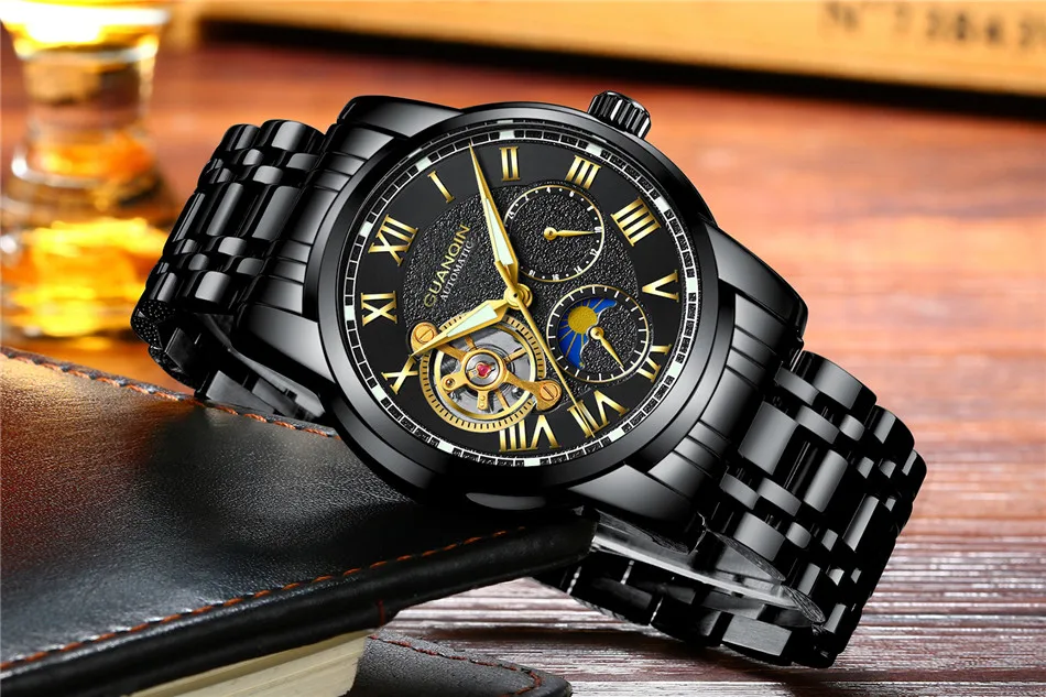 Relogio masculino GUANQIN брендовые роскошные часы с каркасом Турбийон мужские спортивные полностью стальные водонепроницаемые автоматические механические наручные часы