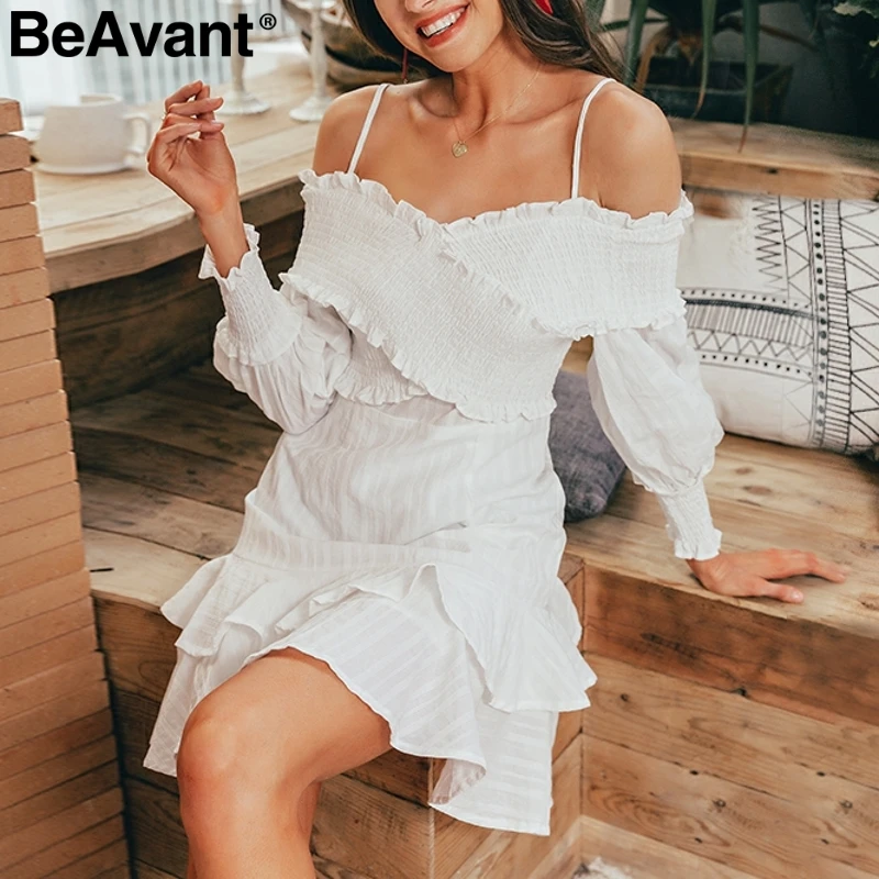 BeAvant элегантное женское белое платье с открытыми плечами А-силуэта длинным