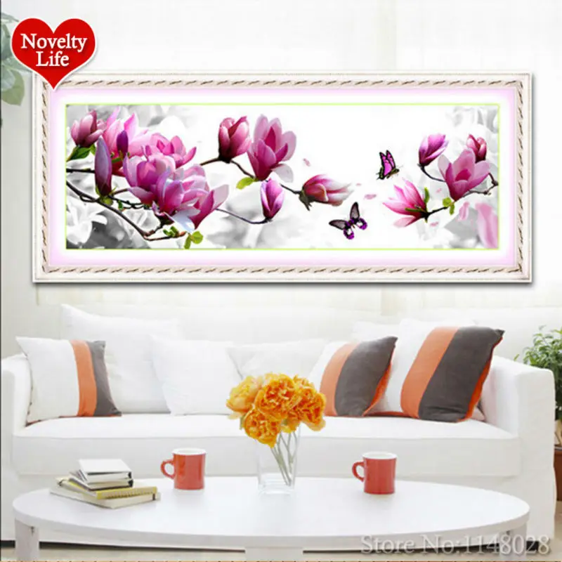 

5D Round Resin Diamond Painting Crystal Non-full Embroidery Home Decor Pink Magnolia Pattern Flowers DIY Cross Stitch Needlework