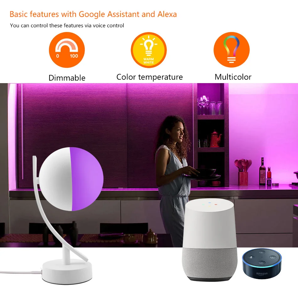IWOOLE Smart LED Desk Lamp Wifi RGB 16 million color light Dimmable Night Lights 110V 220V 7W Alexa Google Home Table | Лампы и