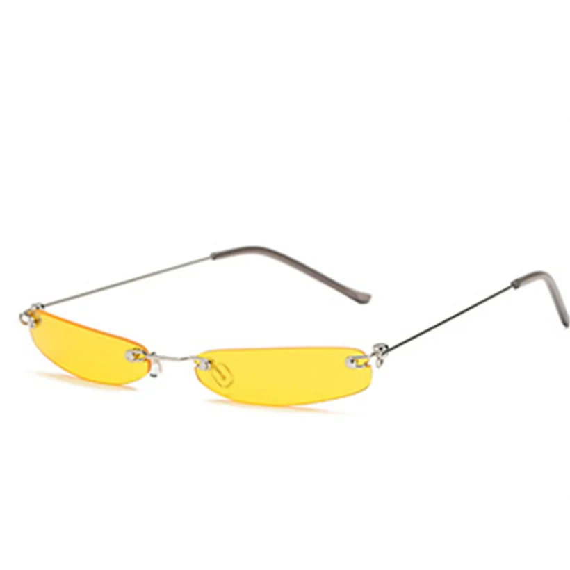 Yellow YOOSKE, Винтажные Солнцезащитные очки, женские, маленькие, узкие, солнцезащитные очки, Ретро стиль, прямоугольные, брендовые, дизайнерские, мужские, женские, без оправы, оттенки, очки - Цвет линз: Yellow