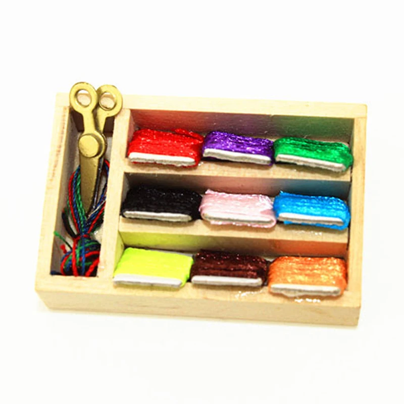 1:12 миниатюрный коробка с комплектом для шитья кукольного домика швейными