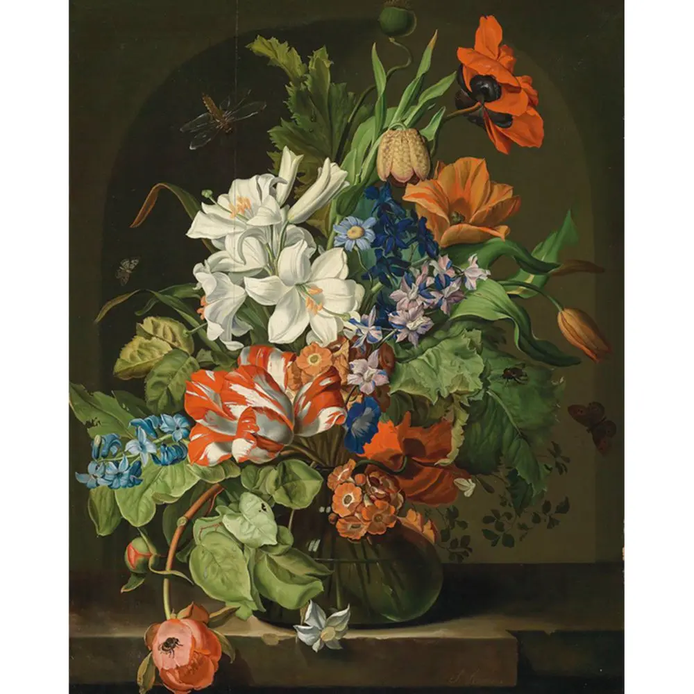 Многоцветная Картина маслом в стиле ретро цветы бонсай декоративная мебель и