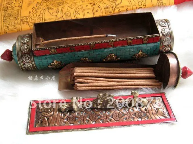 HDC0628 тибетская латунная винтажная курильница 30*11 см полые цветы бирюзовый цвет