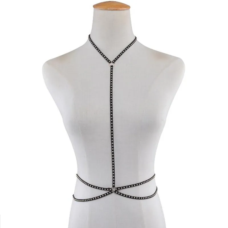 Женская летняя цепочка с заклепками черная пляжная в стиле панк BC080 2020|body jewelry